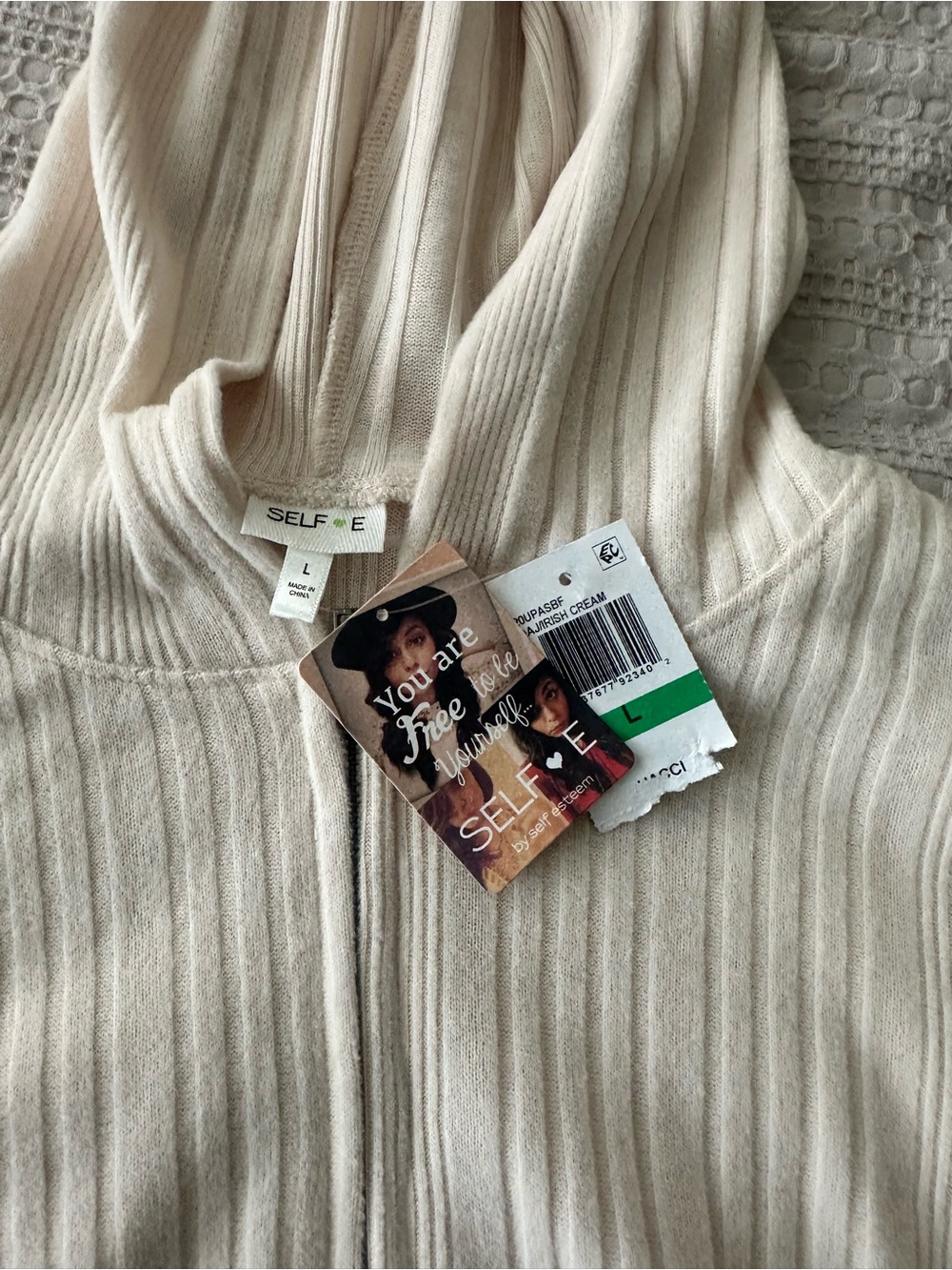 Macy's SELF•E Cream Ribbed Mock Neck Sweater